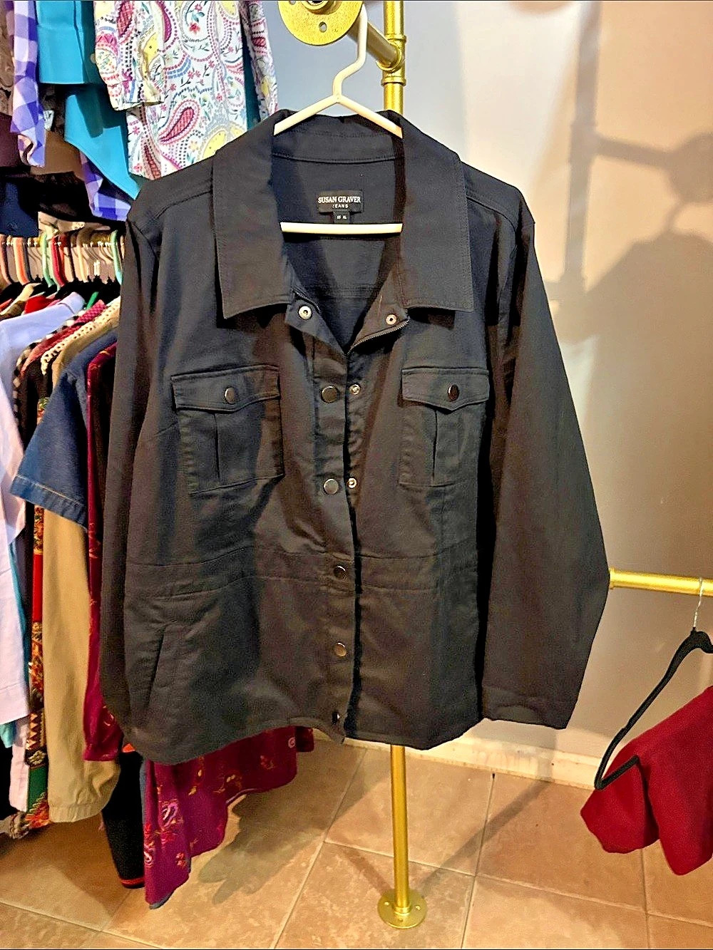 Susan Graver Jeans Women's Utility Jacket Black XL Like New